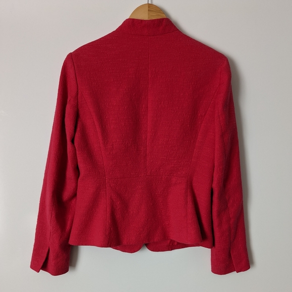 LOFT Raspberry Pink Red Textured Collarless Long Sleeve Blazer Jacket Size 6 - Picture 9 of 11